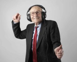 Happy old guy headphones